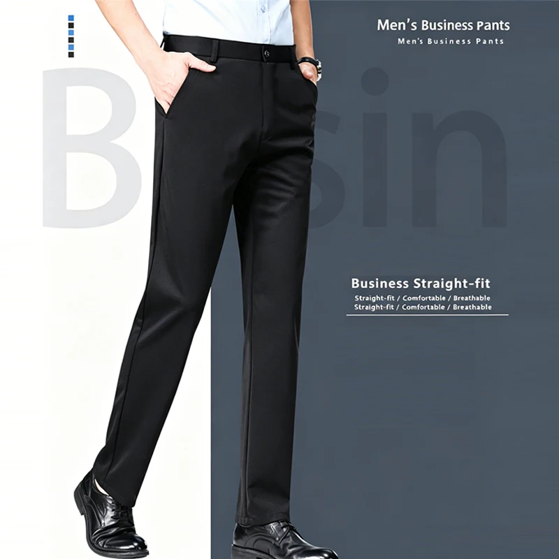 Men'S Formal Attire - Heren formele rechte businessbroek, zacht, hoogwaardig,