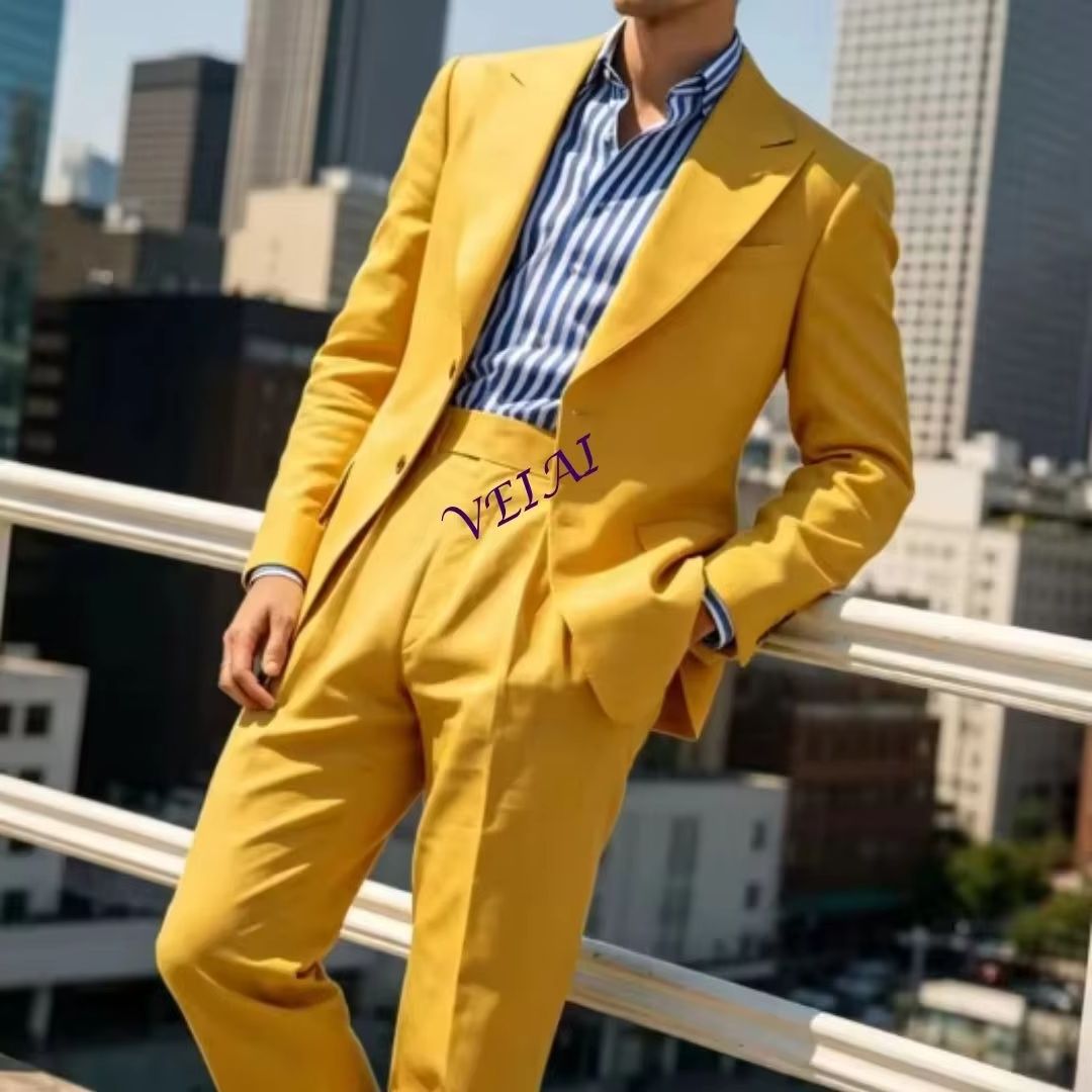 Men'S Relaxed Formal Wear - Zomer Saliegroen Linnen 2-delig Herenpak, Op