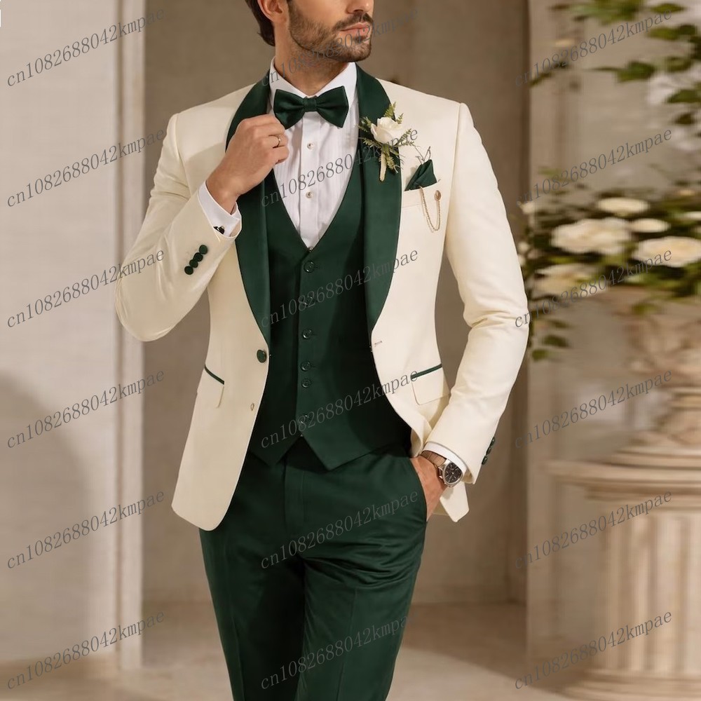 Men'S Formal Attire - Nieuw ivoor en donkergroen formeel herenpak