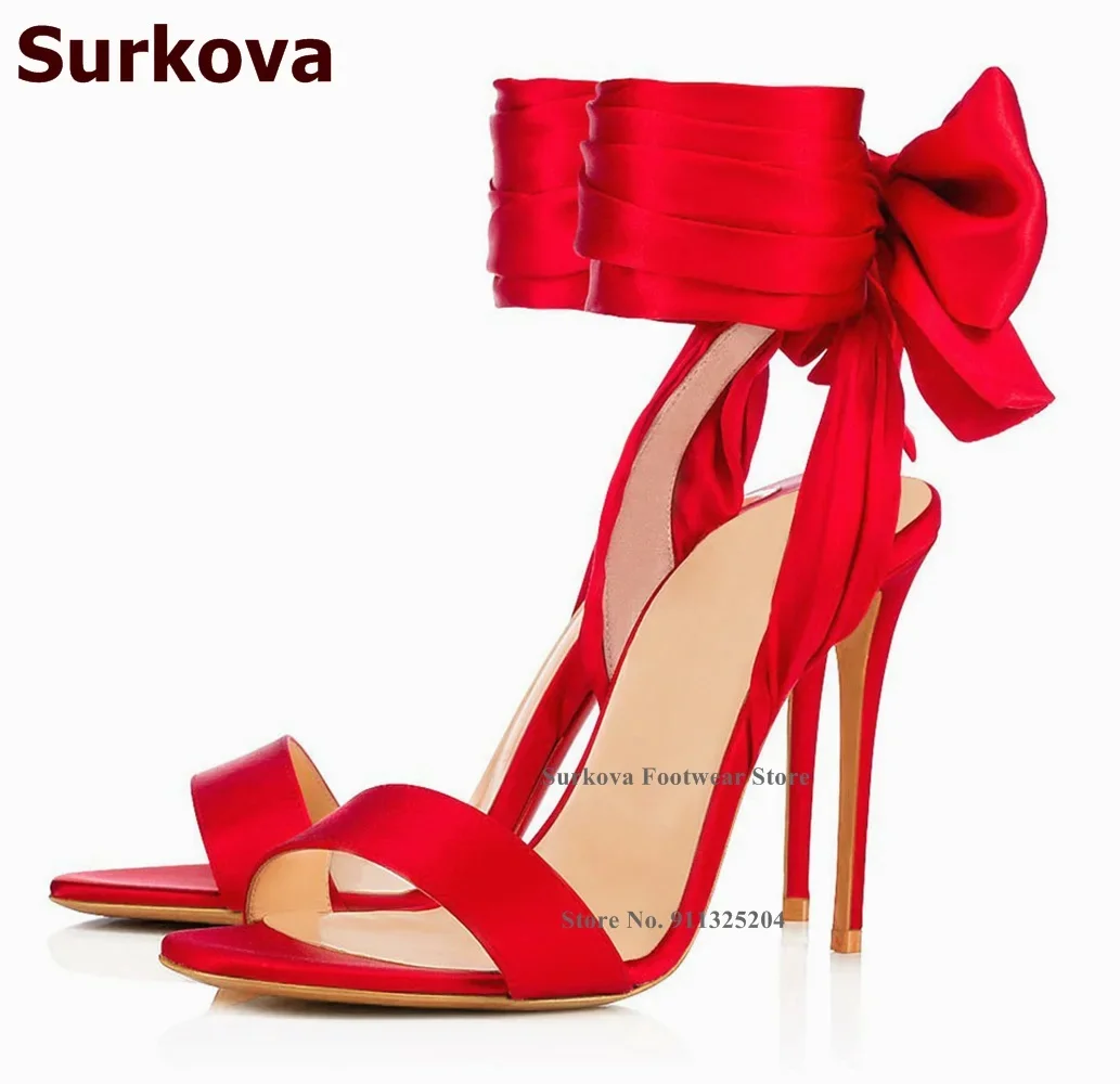 Satin Bow Tie - Surkova hete rode satijnen stof grote