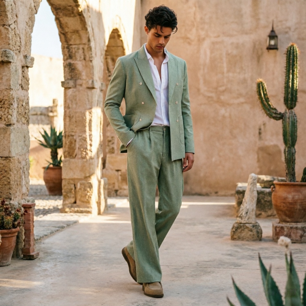Saliegroen linnen herenpakken, - Men'S Relaxed Formal Wear recensie en prijs